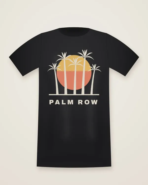 Palm Row Tee in Tar Black, flat lay